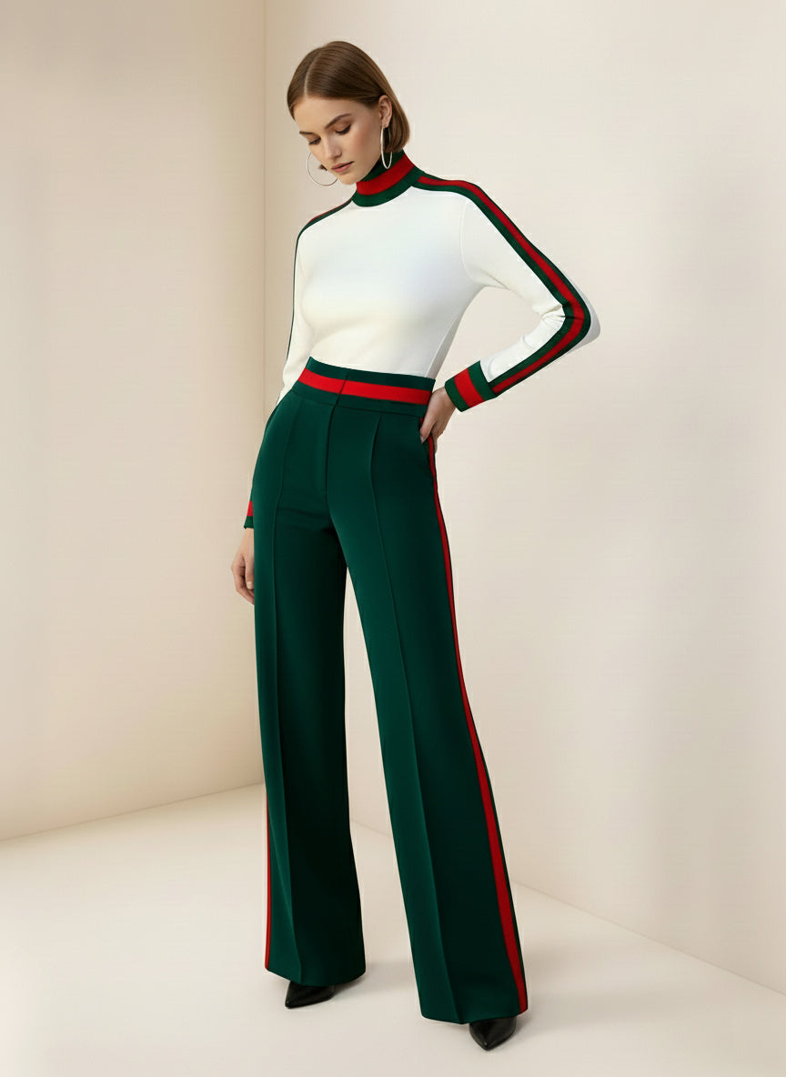 Pantalon ample rayé à jambes larges, à poches, à empiècements, couleur contrastée