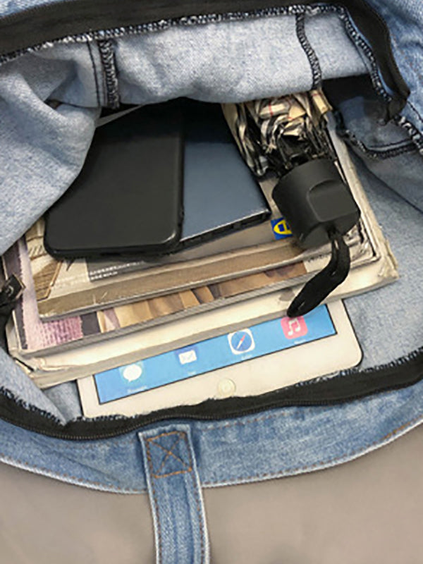 Sac décontracté en jean, à empiècements, couleur unie