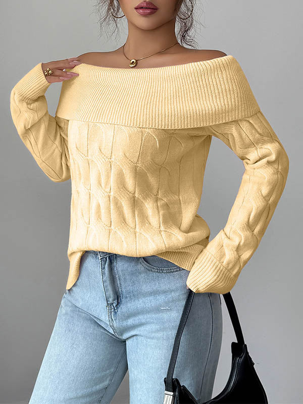 Pull à manches longues, à empiècements, à épaules dénudées, couleur unie