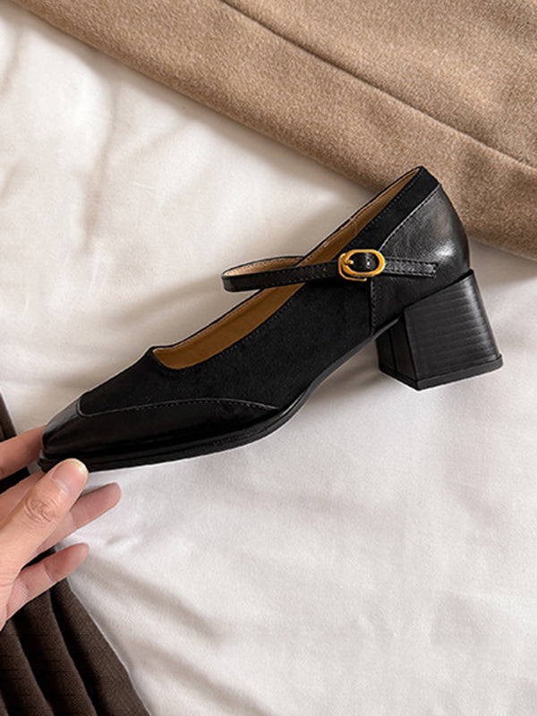 Escarpins Mary Janes à bout carré et à empiècements peu profond