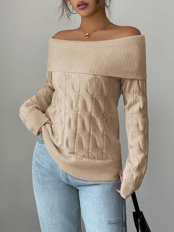 Pull à manches longues, à empiècements, à épaules dénudées, couleur unie