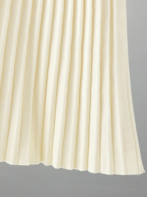 Robes pull élégantes à manches longues, taille haute plissée, couleur unie, demi-col roulé