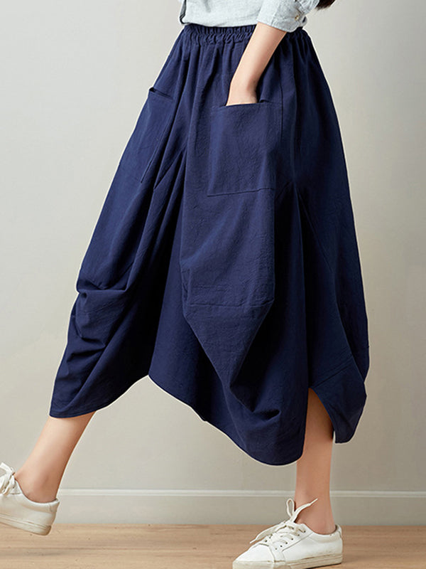 Jupe ample à élasticité irrégulière, en coton Ramie rétro artistique, 6 couleurs