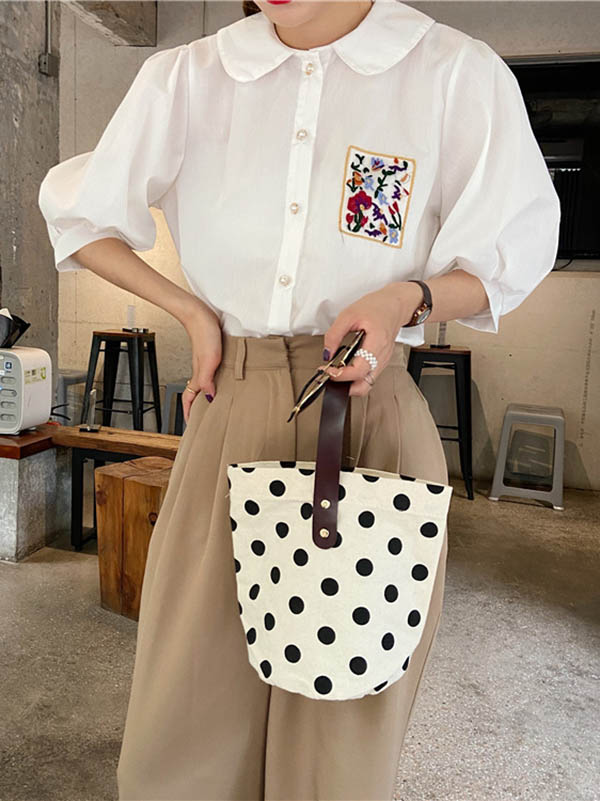 Sac seau de sac fourre-tout de maquillage imprimé à pois en toile vintage