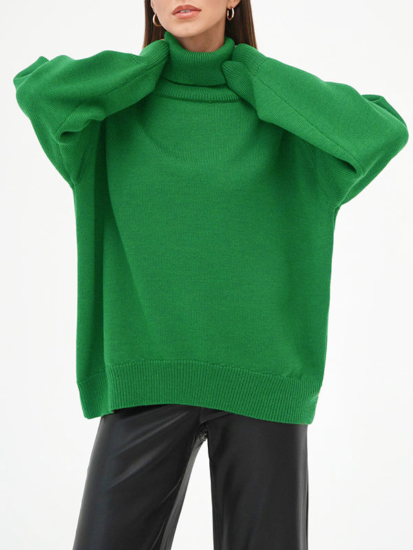 Pull en maille ample à manches longues, à col haut, couleur unie