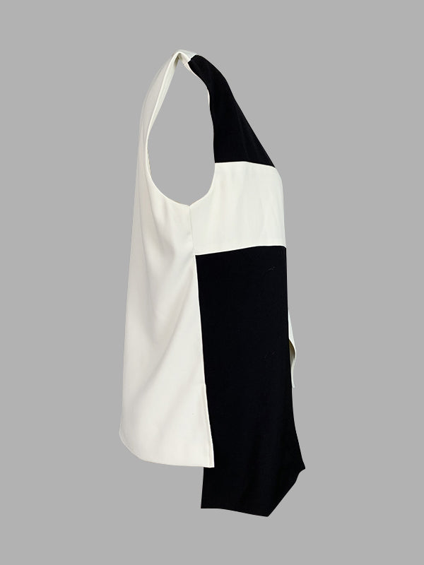 Débardeur ample asymétrique sans manches, à col en V, couleur contrastée