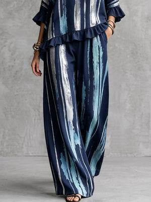 Pantalon imprimé à poches, à jambes larges, taille haute