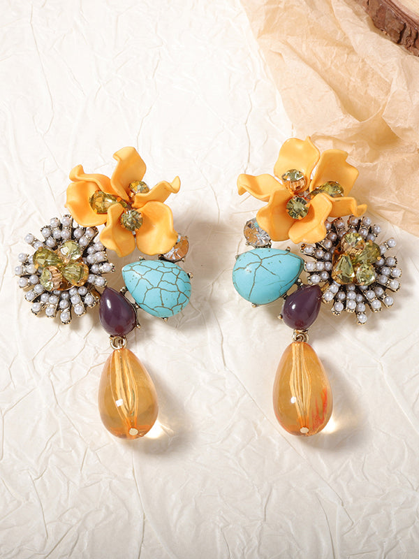 Boucles d'oreilles géométriques en forme de fleur, en forme de goutte
