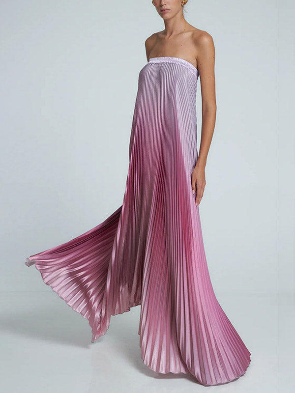 Robe de soirée longue ample plissée coupe trapèze, à taille élastique, en dégradé, bustier