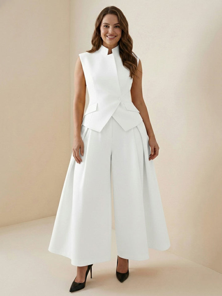 Pantalon ample plissé taille haute, à empiècements, couleur unie