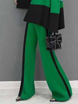 Pantalon ample taille haute, couleur contrastée