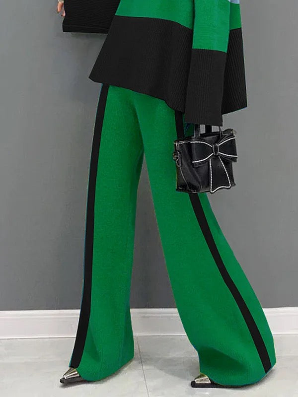 Pantalon ample taille haute, couleur contrastée