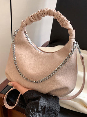 Sac à main plissé à chaîne, à fermeture éclair, couleur unie