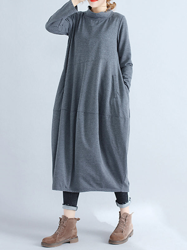 Robe mi-longue décontractée ample grande taille, à capuche, couleur unie