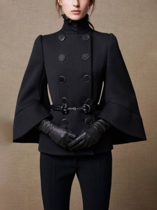 Vestes évasées à boutons, couleur unie, col montant – Manteau en laine d'avoine