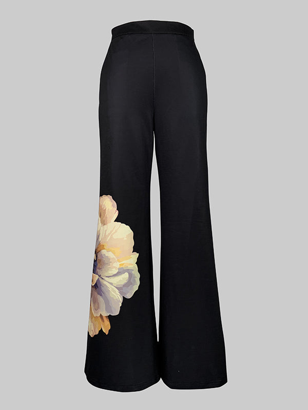 Pantalon ample taille haute, à imprimé floral