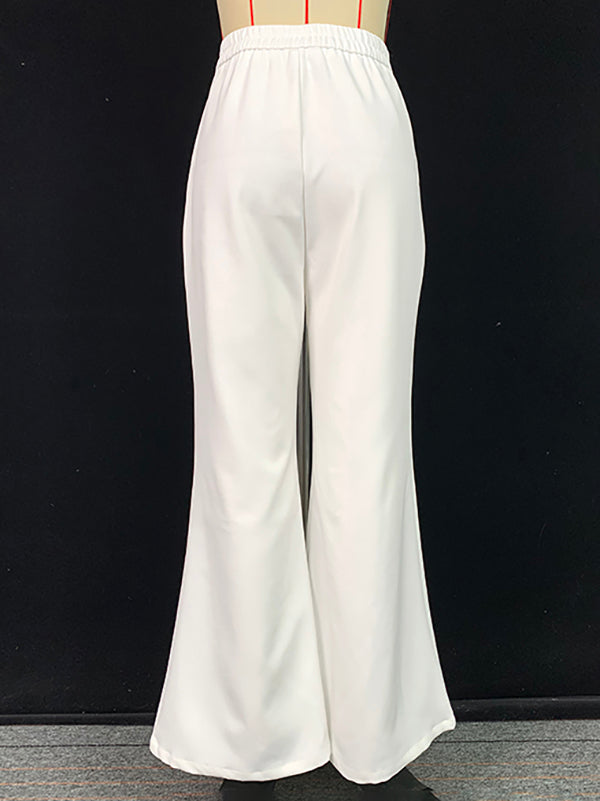 Pantalon ample taille haute, couleur unie