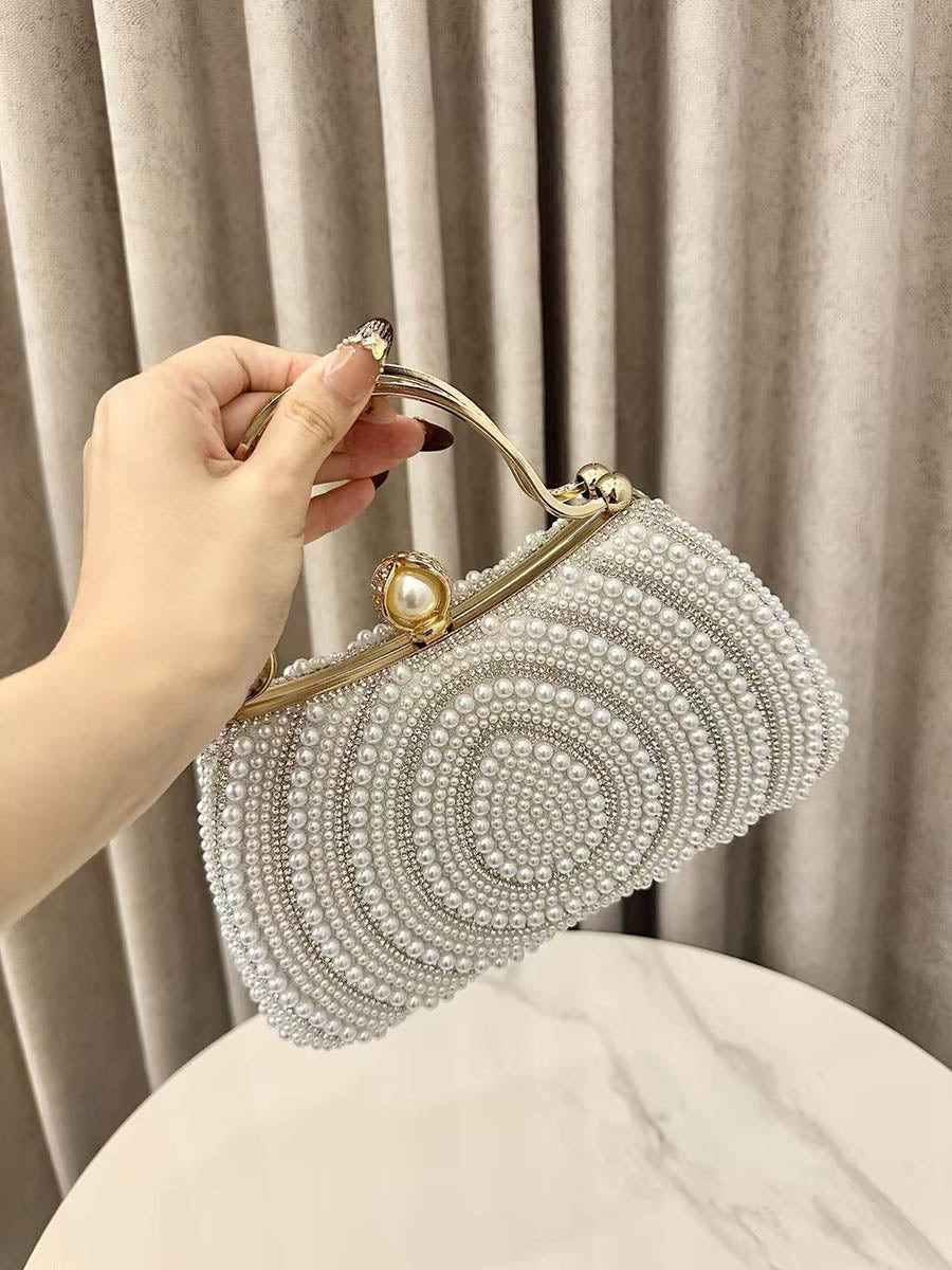 Pochette de soirée géométrique brillante à cadenas, à strass