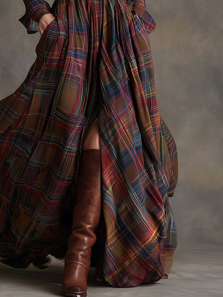 Unity | Robe maxi à manches longues à carreaux