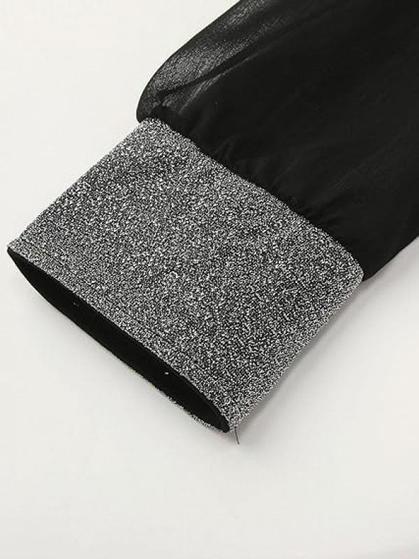 Robe courte ample transparente à manches longues, à taille élastique, à empiècements, à col en V