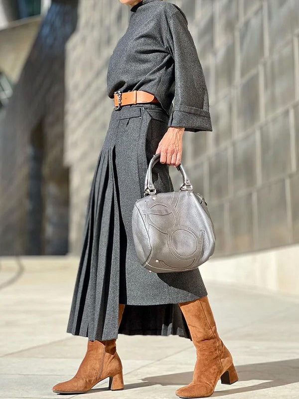 Ensemble deux pièces ample asymétrique plissé à empiècements, couleur unie – haut + jupe