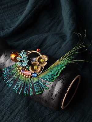Broche florale de plume de paon vintage