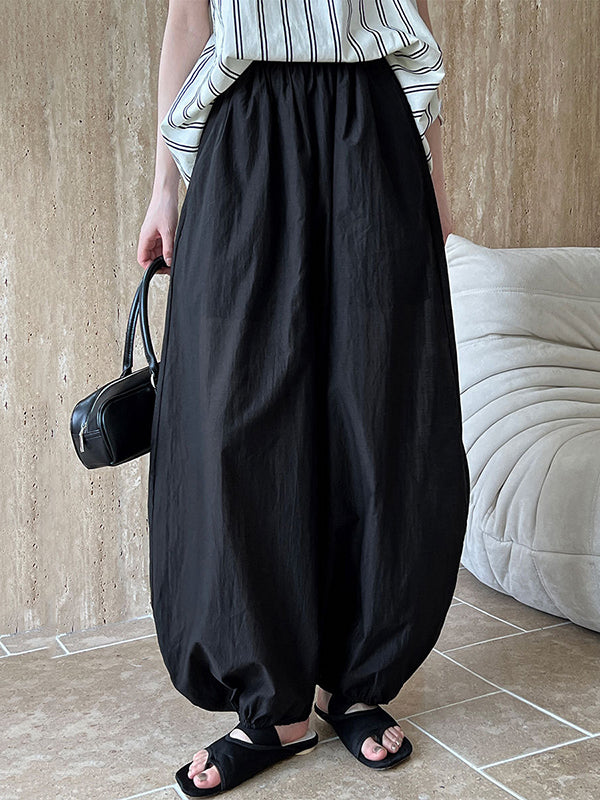 Pantalon taille haute, à taille élastique, à empiècements, couleur unie