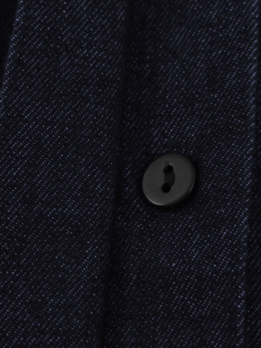 Chemisier plissé boutonné à manches longues, à col revers, couleur unie