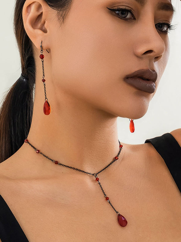 Parure boucles d'oreilles pendantes et boucles d'oreilles perlée à chaîne