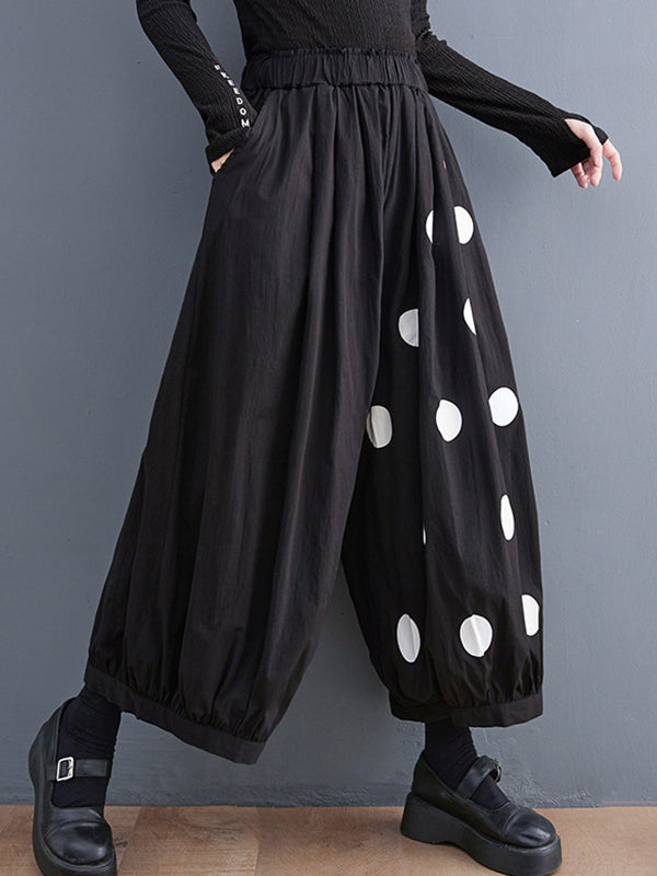 Pantalon ample décontracté à jambes larges, à pois