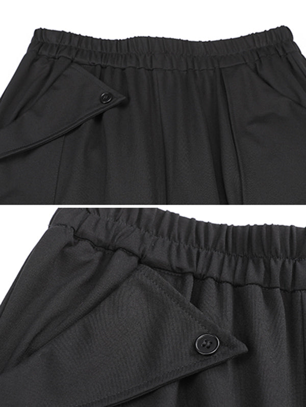 Sarouel élégant noir asymétrique à taille élastique