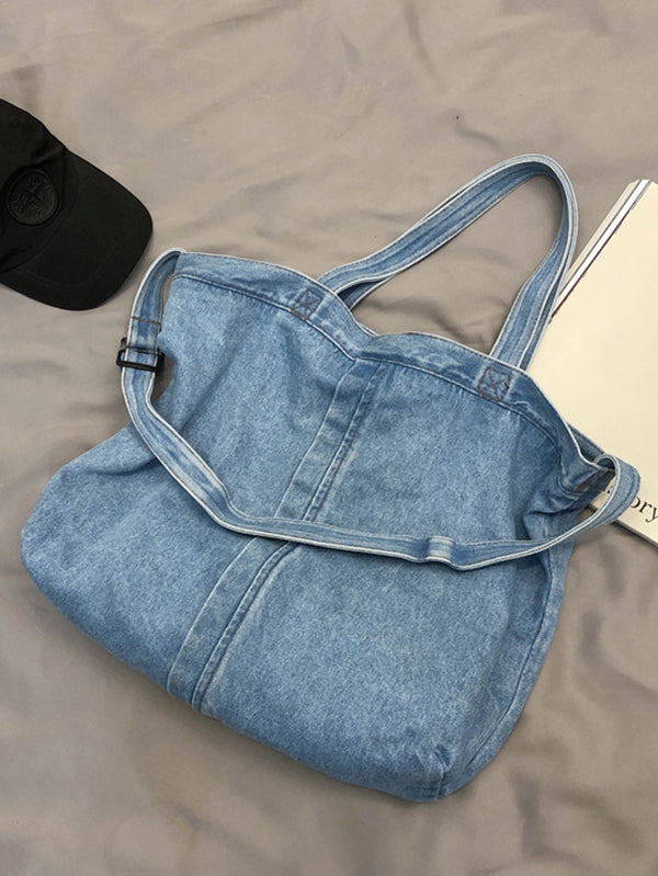 Sac décontracté en jean, à empiècements, couleur unie