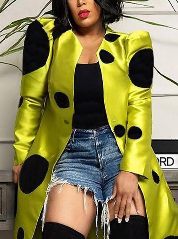 Veste ample plissée à manches longues, à pois, à empiècements, à col rond