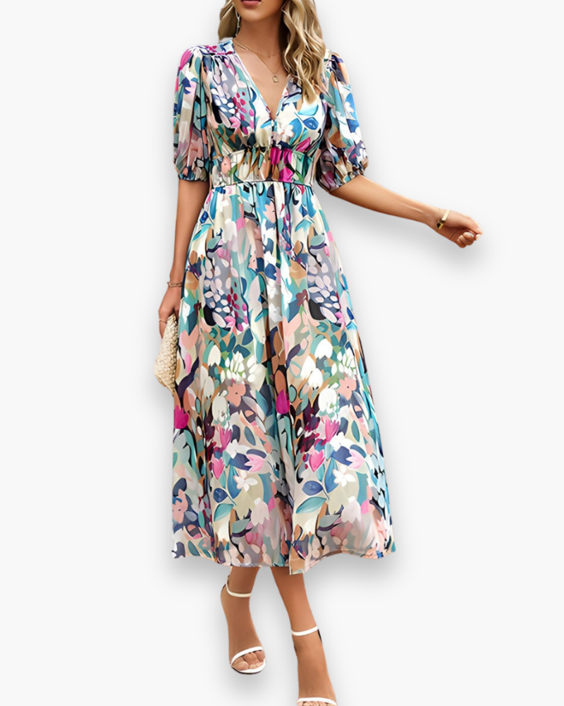 Robe Midi Élégante à Imprimé Floral pour Femmes | Robe d'Été Midi