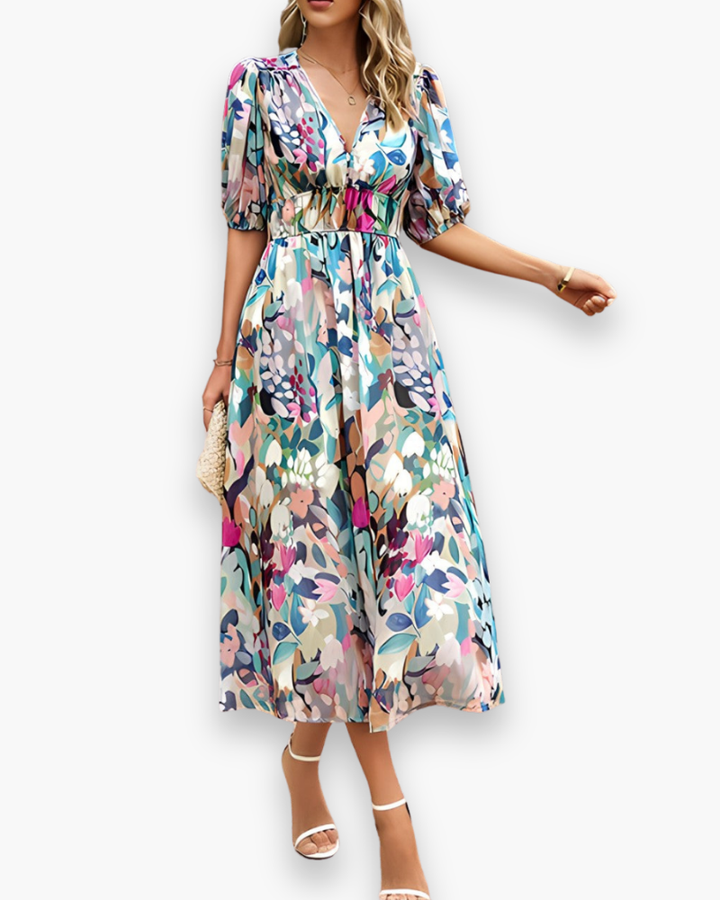 Robe Midi Élégante à Imprimé Floral pour Femmes | Robe d'Été Midi
