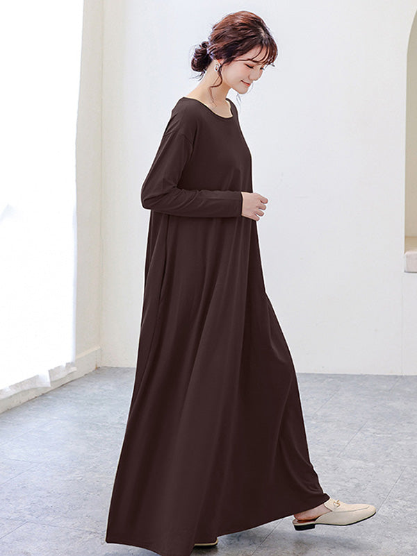 Robe décontractée ample à manches longues, simple, 6 couleurs, grande taille