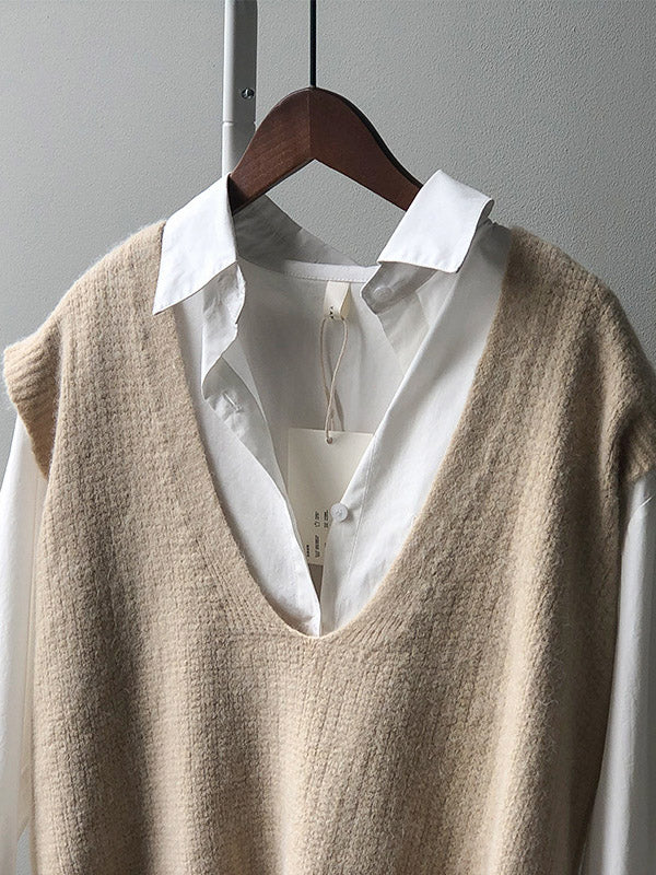 Gilet irrégulier à tricoter uni à col en V