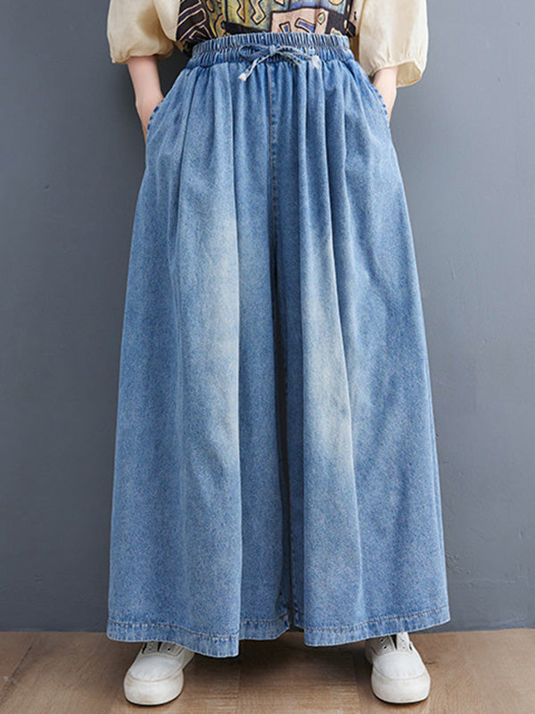 Pantalon en jean simple et décontracté à jambes larges avec cordon de serrage