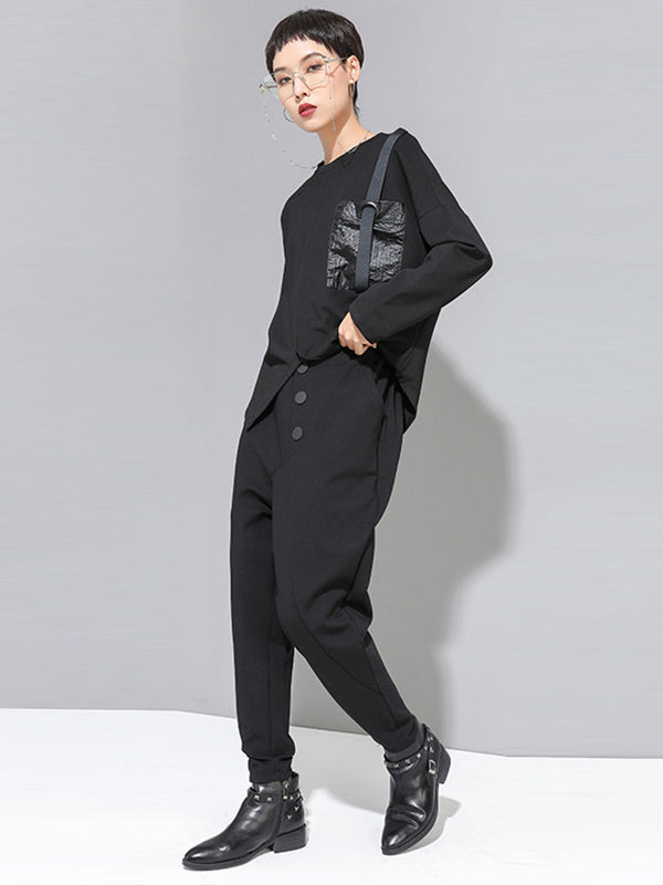 Pantalon sarouel taille haute noir avec boutons