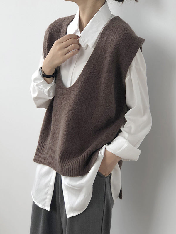 Gilet irrégulier à tricoter uni à col en V