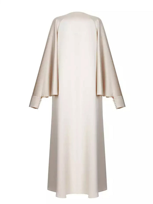 Robe longue décontractée fendue devant à manches chauve-souris, couleur unie