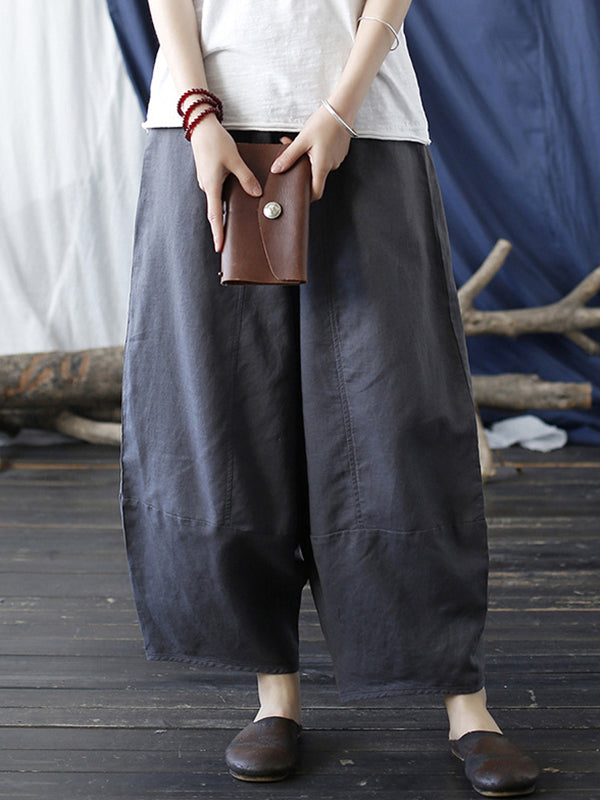 Pantalon large à taille élastique de couleur unie simple