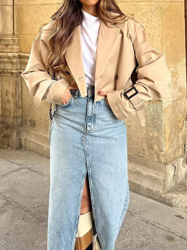 Veste ample à manches longues, à empiècements, à col revers