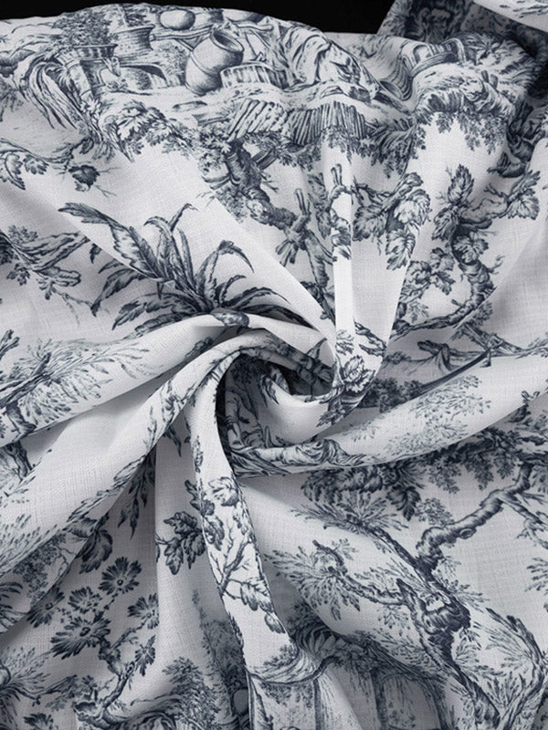 Robe courte ample plissée imprimée à manches bouffantes, à empiècements, à taille nouée, à col montant