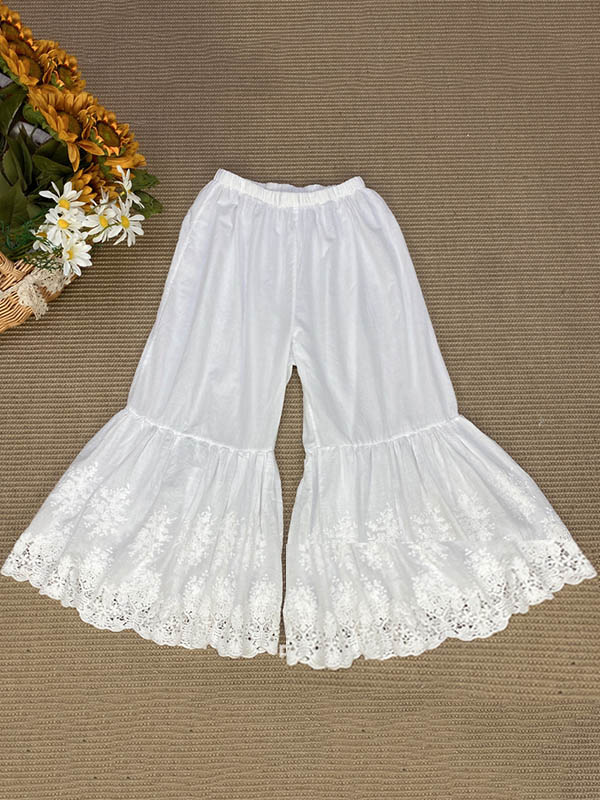 Pantalon évasé ample brodé vintage, taille haute, à jambes larges