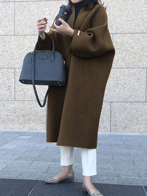 Manteau en laine ample à manches longues, sans col, couleur unie