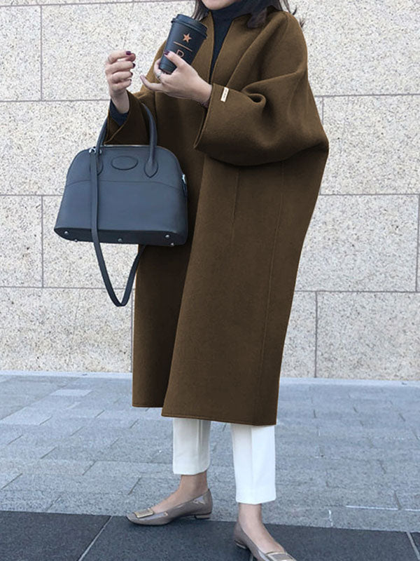Manteau en laine ample à manches longues, sans col, couleur unie