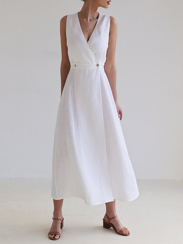 Robe longue ample sans manches, à empiècements, à col en V
