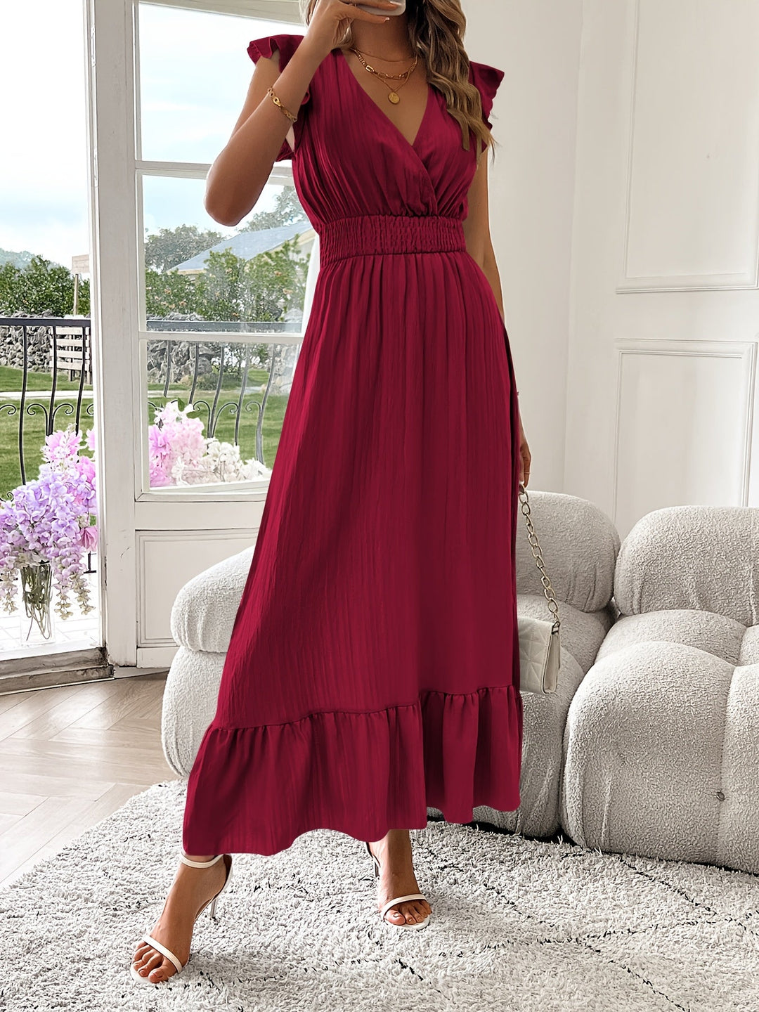 Mara | Robe Maxi à Décolleté en V avec Ourlet Volanté