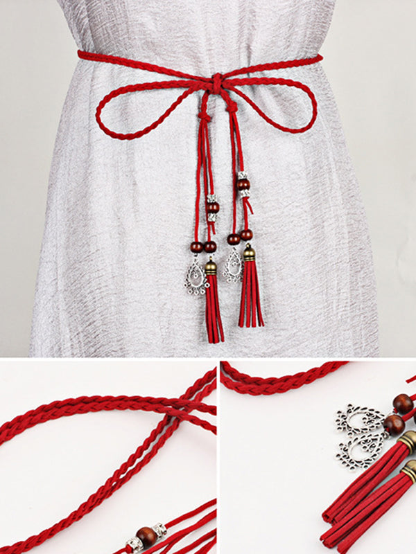 Ceintures à pompons en cuir artificiel de Bohême simples
